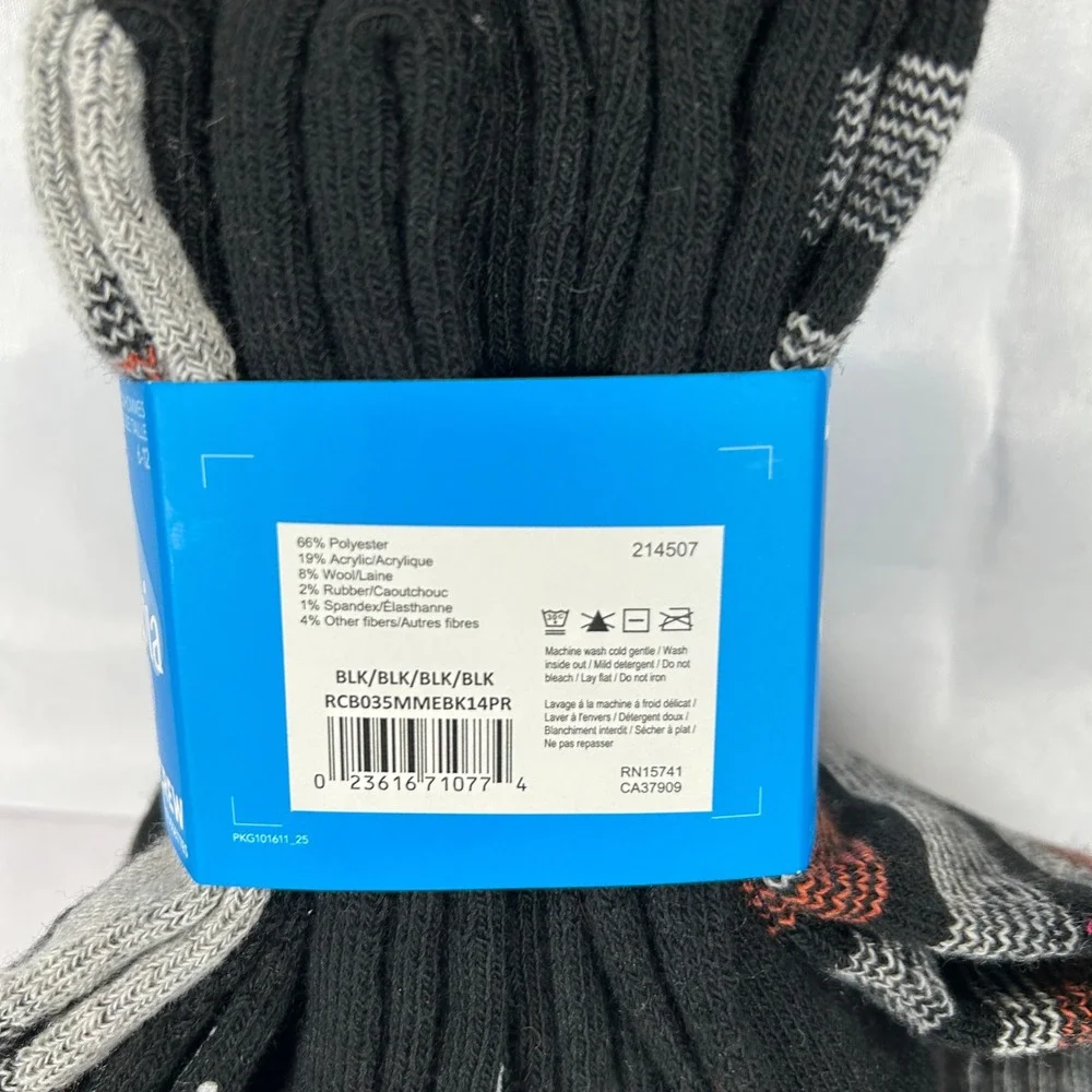 Columbia Mens Crew Socks 4 Pairs Wool Blend Geometric Striped Black Grey 6-12